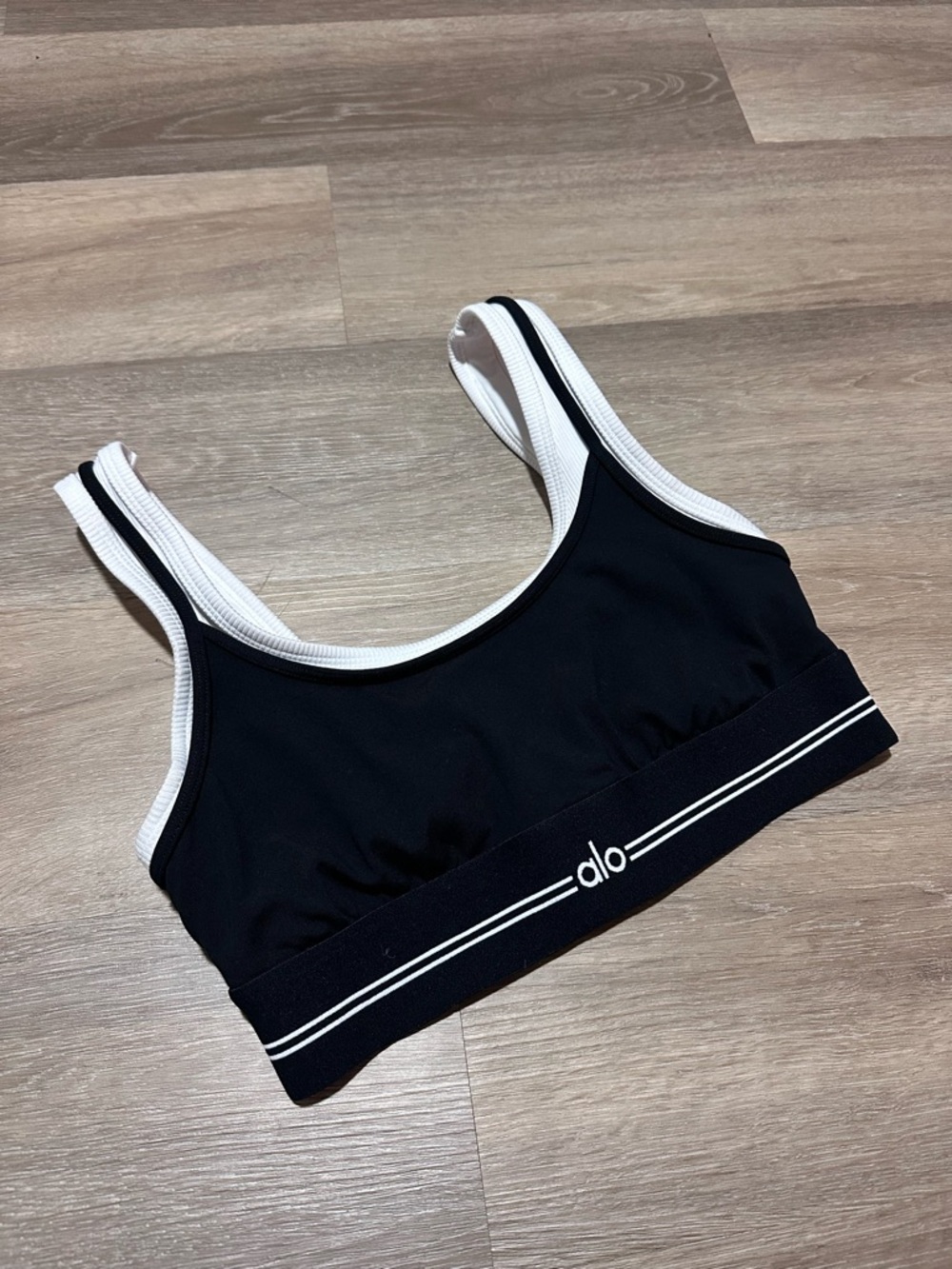 ALO Yoga Black Bikini Top with White Trim